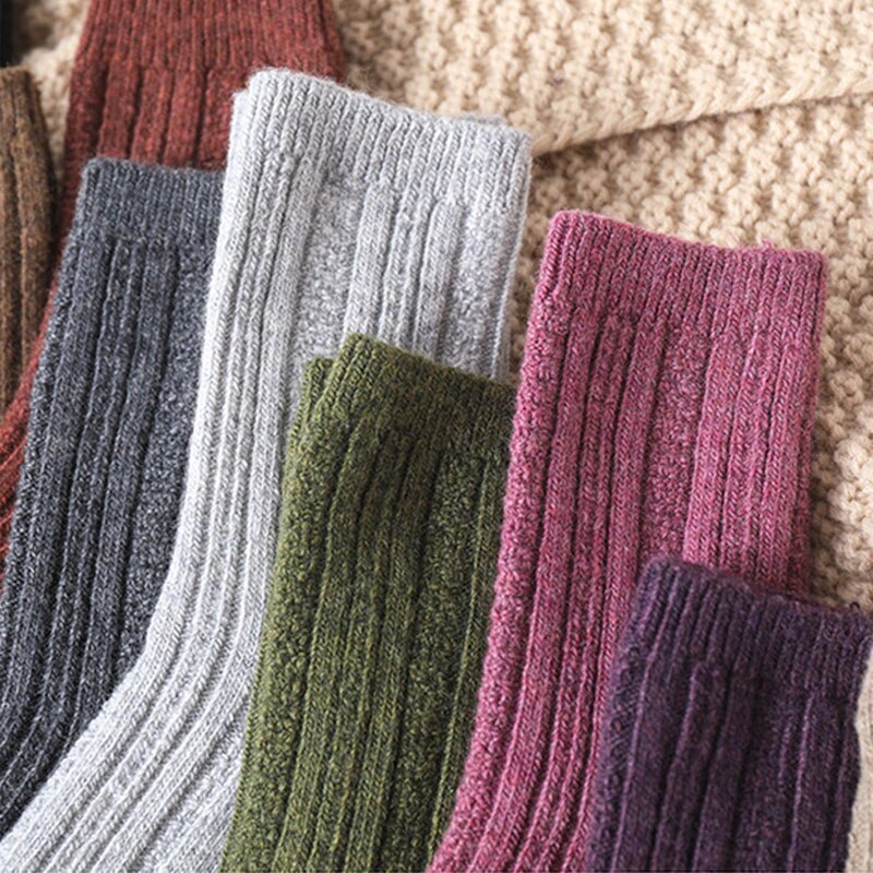 Damessokken herfst winter dikke wollen sokken ademend deodorant warm effen kleur casual dames katoenen sokken 2369
