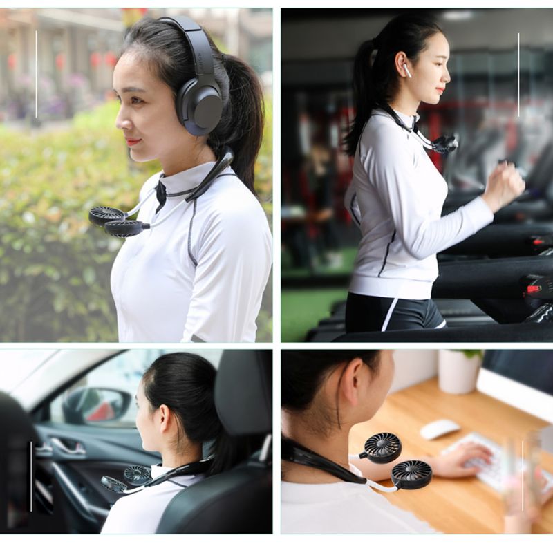 3.7v 1200 mah usb oplaadbare 3 versnellingen draagbare draagbare ventilator handsfree nek hangende mini sportventilator luchtkoeler
