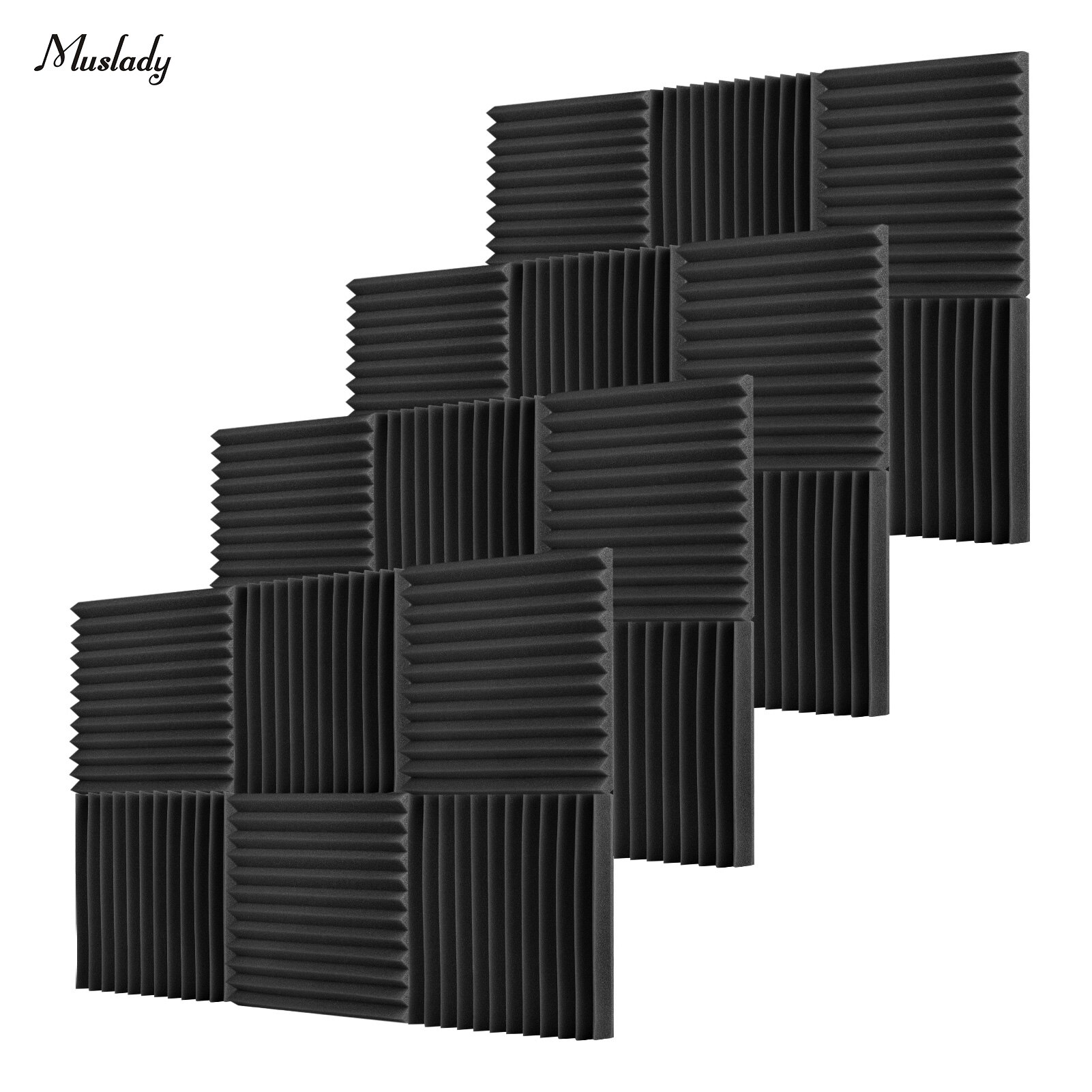 Muslady 12pcs/pack Studio Acoustic Foams Sound Insulation Absorbing Panels Soundproof Sponge 30 * 30 * 2.5cm/ 12 * 12 * 1in