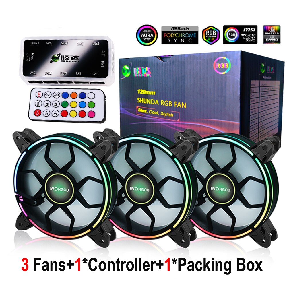 Case For pc Computer cooler 120mm PC Cooler Fan RGB Adjustable Speed Adjust LED 12cm Kit 3 Computer Argb Case Fans Controller: Astral