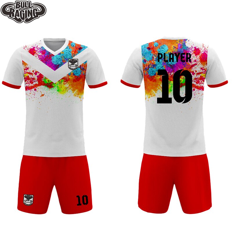 Colorfull inkjet pattern white breathable polyester fabric custom soccer uniforms on line: XXL