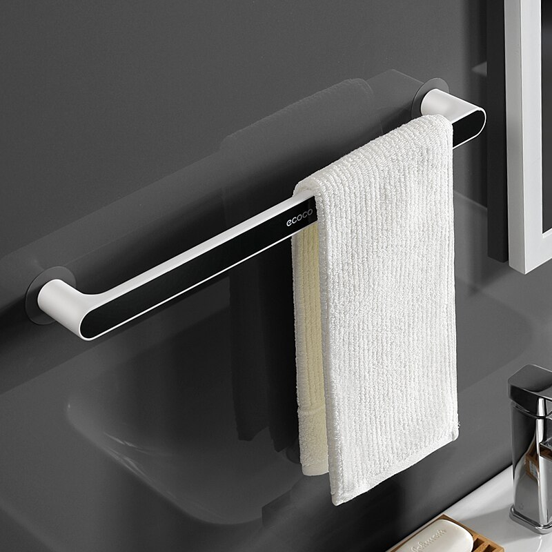 Selvklæbende håndklædeholder rack vægmonteret håndklædehænger badeværelse håndklædeholder hylde rulleholder hængekrog badeværelse arrangør: Sort lang
