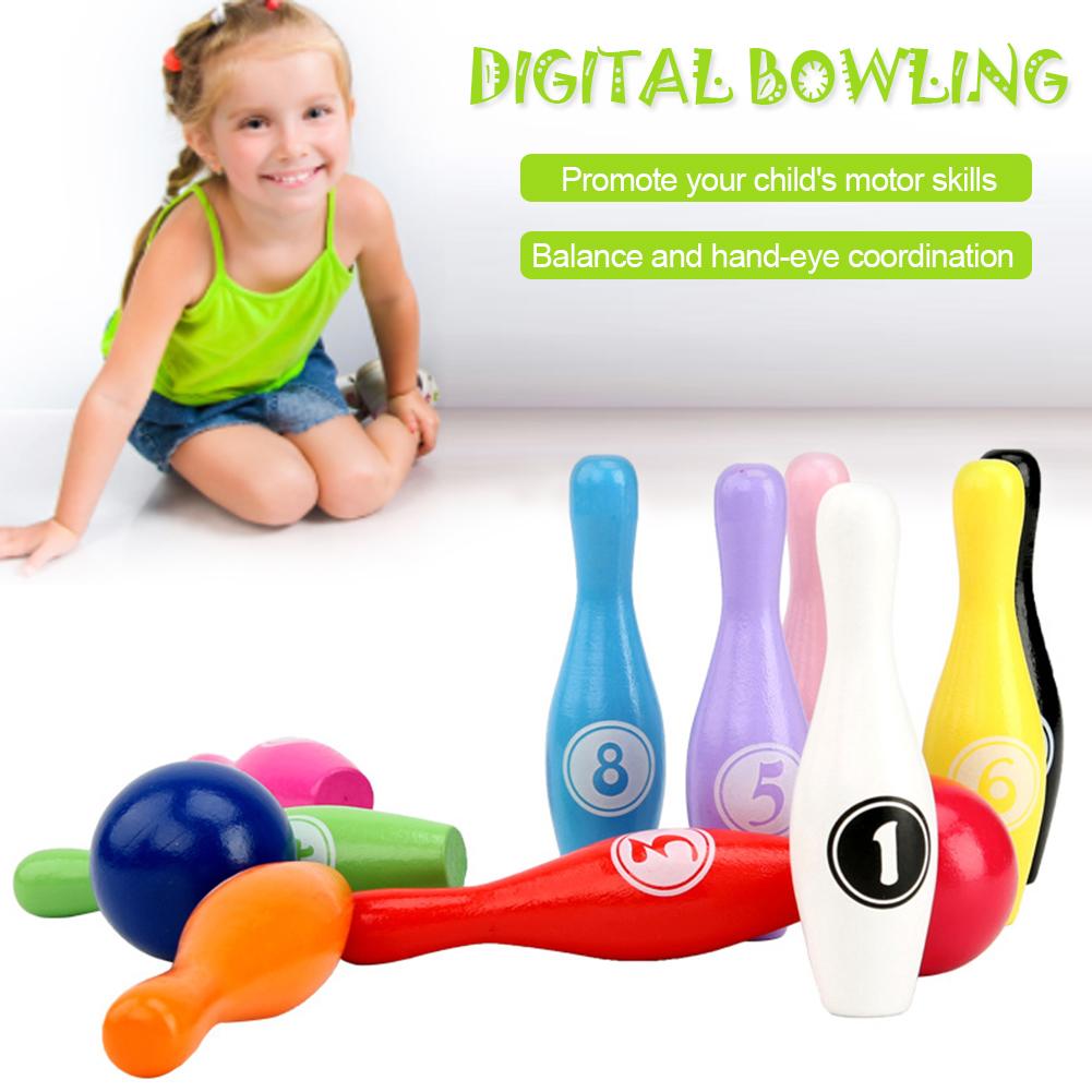 Bowling Digital de madera para niños, juguetes educativos para interior y al aire libre, juego de boleros a Color, rápida