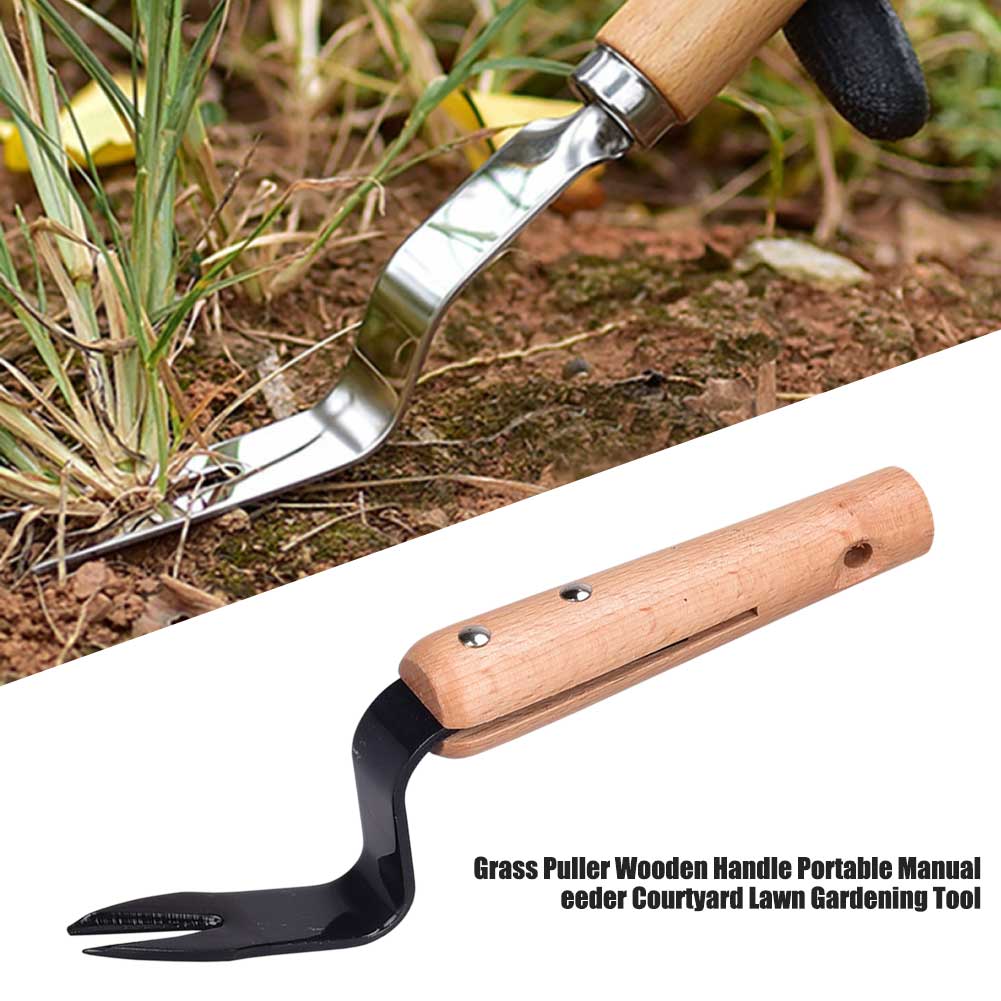 Portable Lawn Forked Head Grass Puller Digging Ergonomic Farmland Gardening Tool Non Slip Courtyard Manual Weeder Wooden Handle
