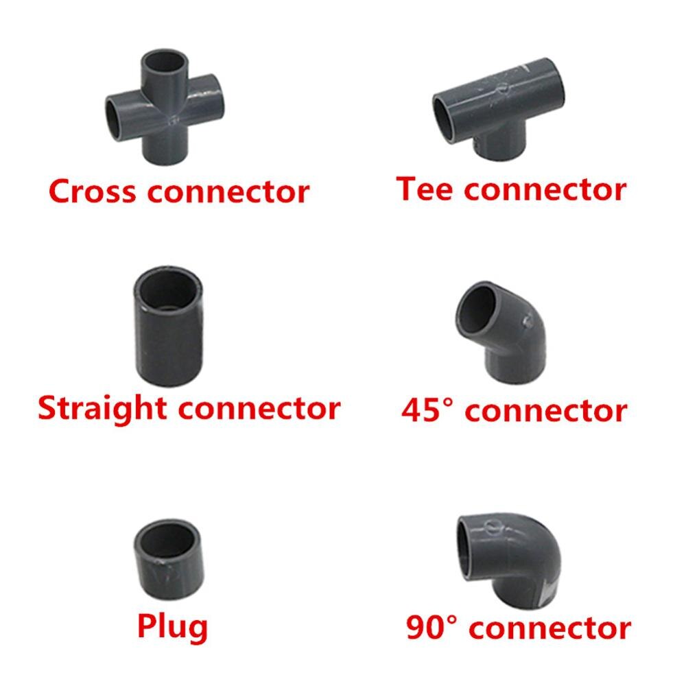 Grey PVC Pipe Connector Inner Diameter 20mm Pipe Connector Garden Water Pipe Joint Adapter Elbow Straight Cross Tee Couplings