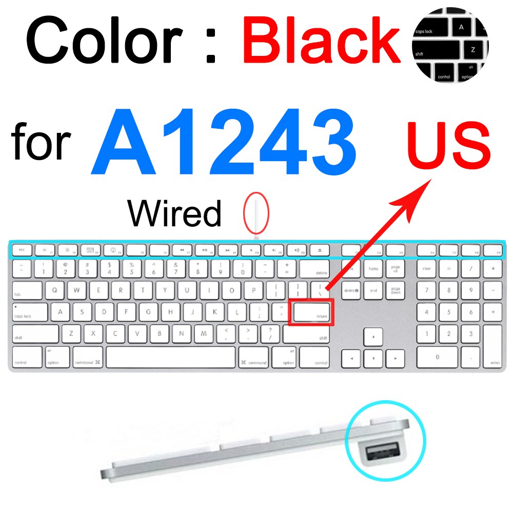 Keyboard Cover Voor Imac Draadloze Bluetooth Magic Voor Apple A1644 A1314 A1843 A1243 G6 Numeriek Toetsenbord Clear Eu Ons Protector huid: Black for A1243 US