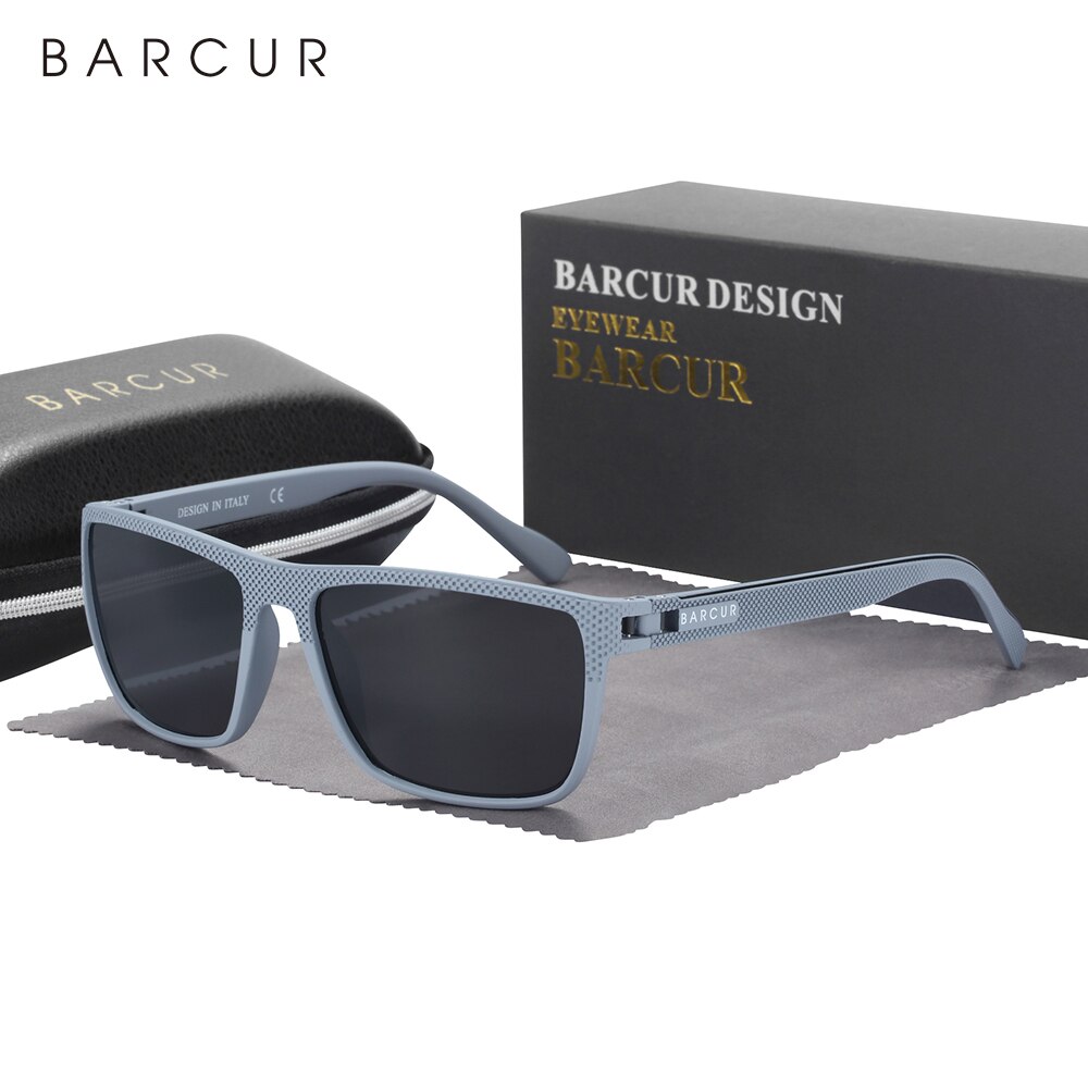 BARCUR-gafas de sol polarizadas TR90 para hombre y mujer, lentes deportivas ligeras, accesorio de protección UVAB: Gris