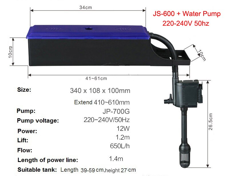 Sunsun 110-240V JS 400/600 Aquarium Upper Filter Ultra-quiet Submersible Pump Fish Tank Circulation Pump External Filter Box: JS600 with Pump 220V
