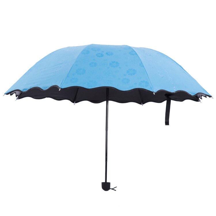 Magic Umbrella Water Flowers Umbrella Vinyl Anti-UV Three Fold Umbrella Princess Umbrella Ladies Sun Umbrella: Sky Blue