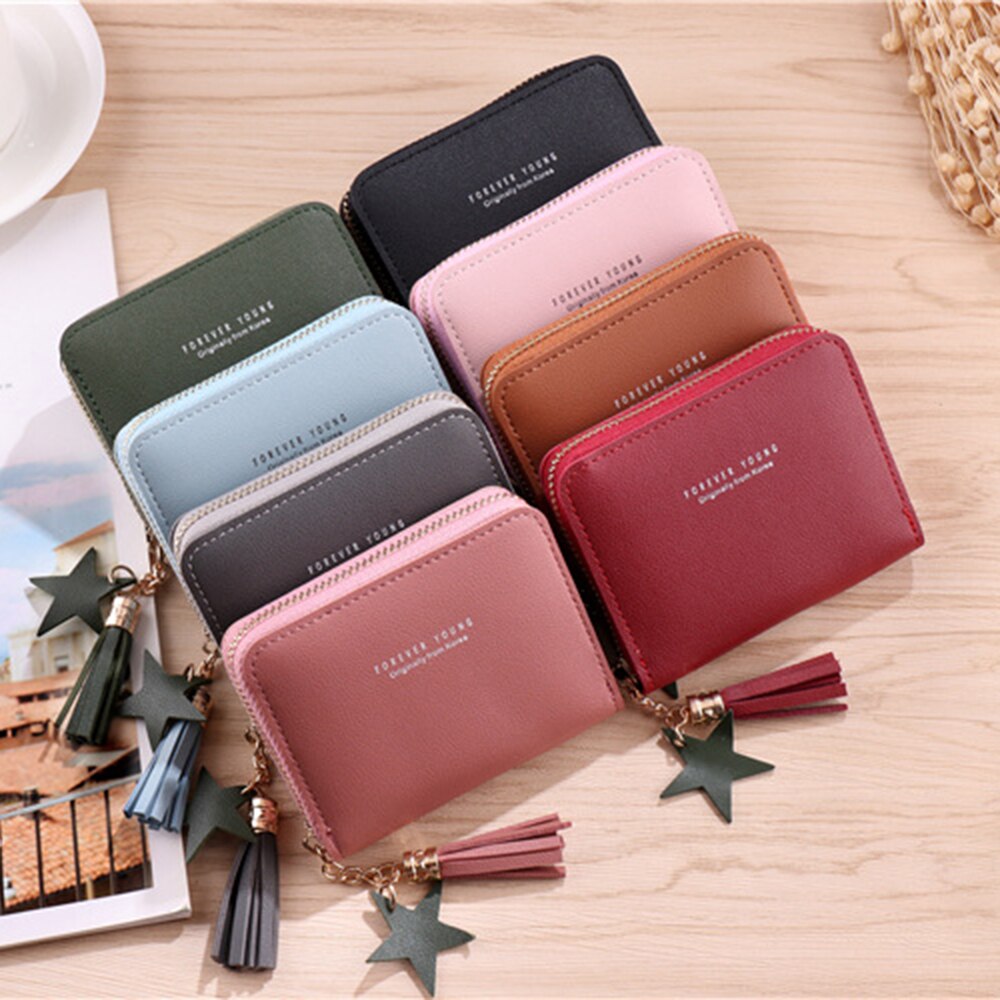 Kwastje dames portemonnee klein schattig portemonnee dames kort leren dames portemonnees rits portemonnees portemonnee dames clutch