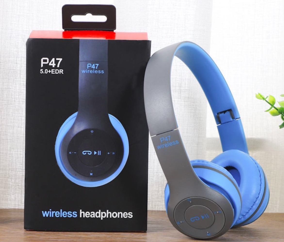 Nuevos auriculares Bluetooth P47 montados en la cabeza de graves plegable montado en la cabeza deporte inalámbrico: Azul