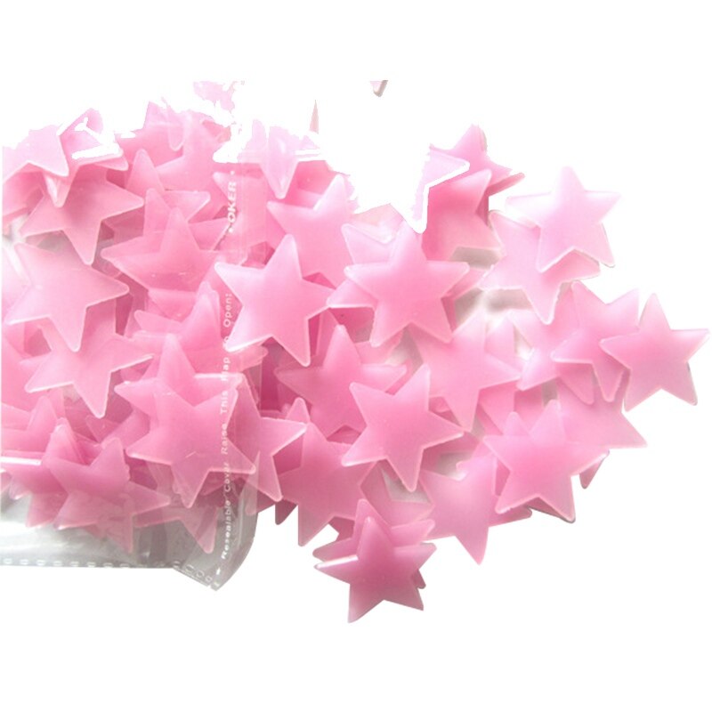 Pegatinas de pared para Estrellas luminosas, lote de 100 unidades de 3cm, pegatina de estrella fluorescente que brilla en la oscuridad, pegatinas para habitación de bebé, decoración de pared 3D para el hogar: Rosa