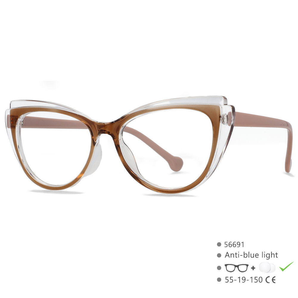 56691 Regenboog Optische Spektakel Frame Vrouwen Mode Gekleurd Wenkbrauw Frame Platte Spiegel Cat Eye Anti Blauwe Computerbril: Black