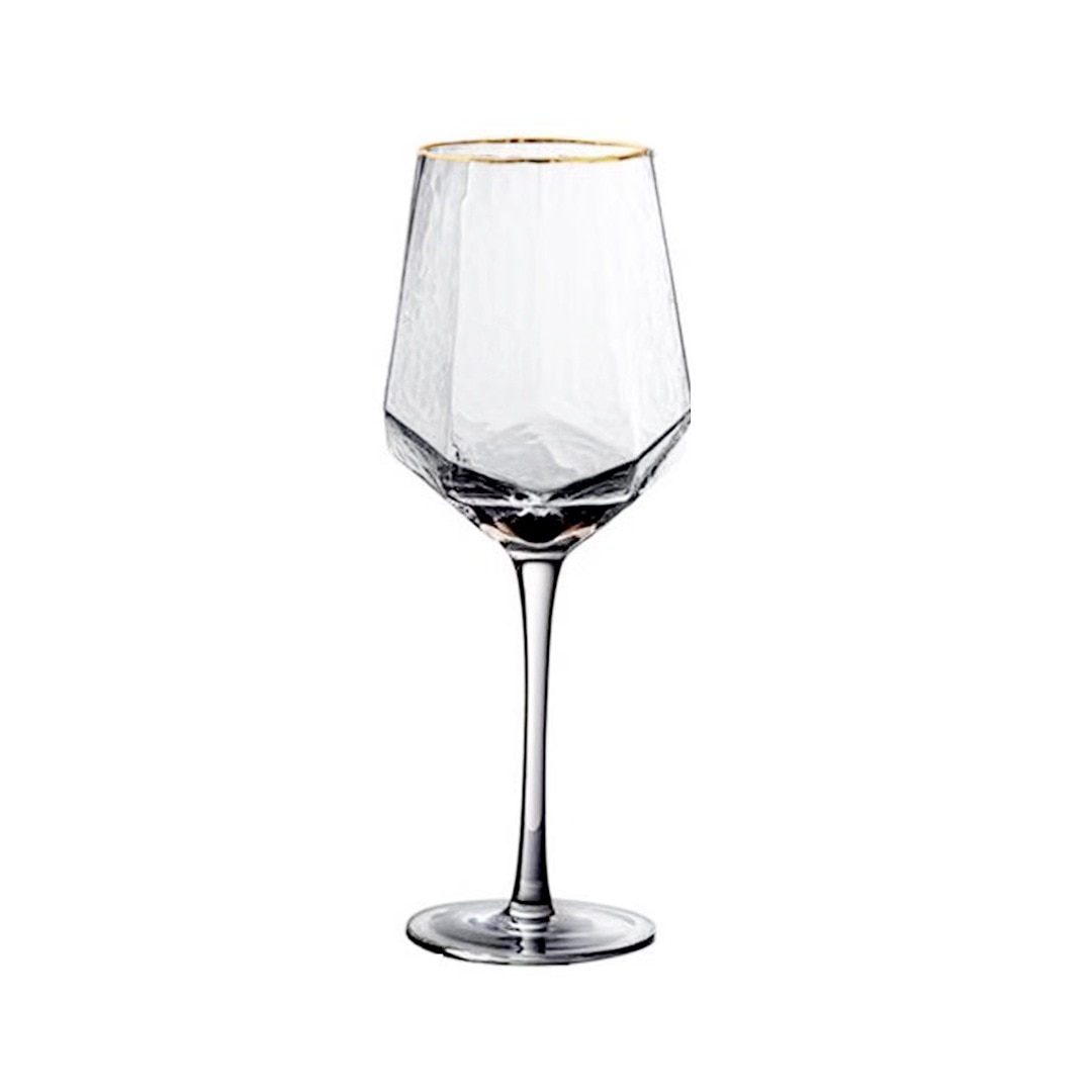 Portsble Wine Glass Diamond Shaped Hammered Rimmed Nordic Rretro Crystal Goblet Rimmed Champagne Glass Diamond Glass