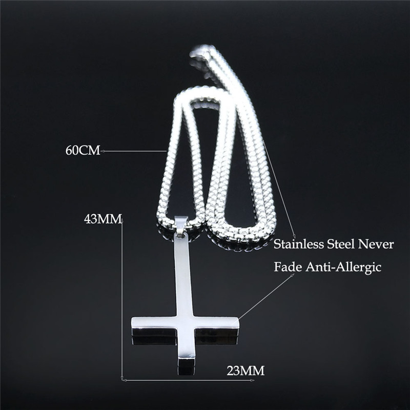 Collar con cruz al revés de acero inoxidable pagano de brujería, collar con cruz invertida para mujeres/hombres, joyería collier N8373S02