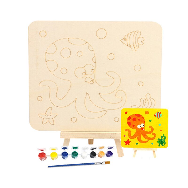 1 sæt træ diy tegnebræt legetøj til børn maleri børnehave graffiti kunst børn håndværk pædagogiske legetøjsdekorationer: Blæksprutte