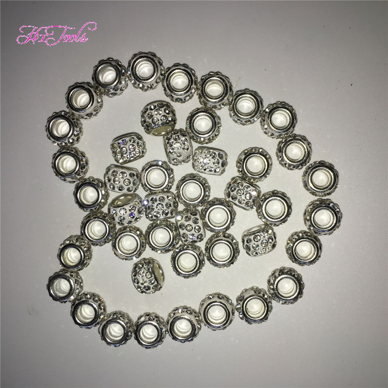 Rhinestone Dreadlock Bead 10Pcs--200Pcs Beautiful Braiding Hair Dreadlock Beads White Color Dread Hair Beads In 5mm Hole