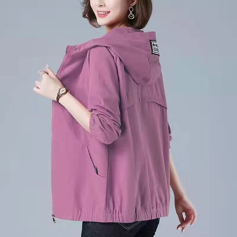 Women’s Jacket Autumn Long Sleeve Casual Windbreaker Famale Hooded Pocket Zipper Bomber Jacket Loose Outerwear 6XL: XL / Beige