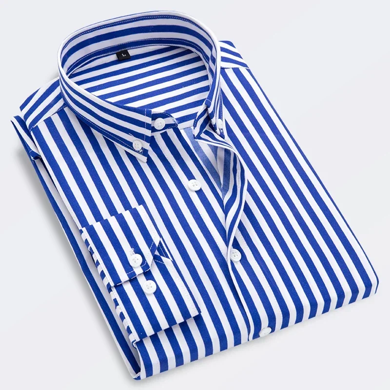 Camisa de vestir a rayas para hombre, ropa informal de manga larga, Formal, a cuadros, para negocios, nueva , social
