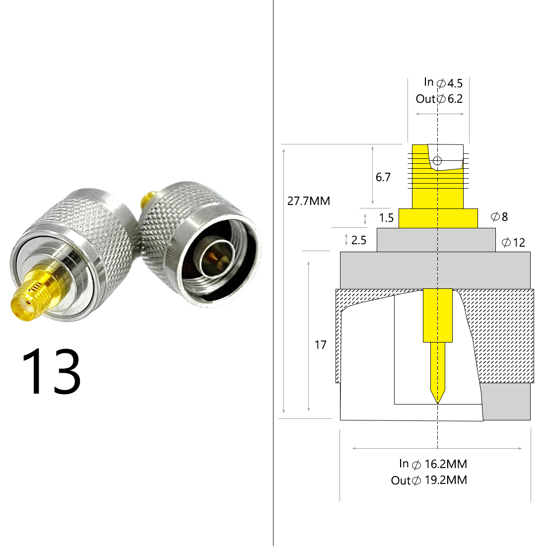 Adaptador de antena Wifi SMA macho hembra a BNC N macho hembra, Conector de enchufe RF coaxial, convertidor recto, precio al por mayor, 1 ud.: Type13