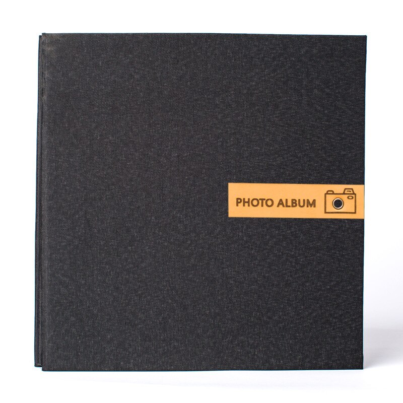 High-Grade 16 Inch linen Photo Album Handmade DIY Self-Adhesive Scrapbook Couple Baby Growth Record Book Family Photo Collection: Black - Black Page