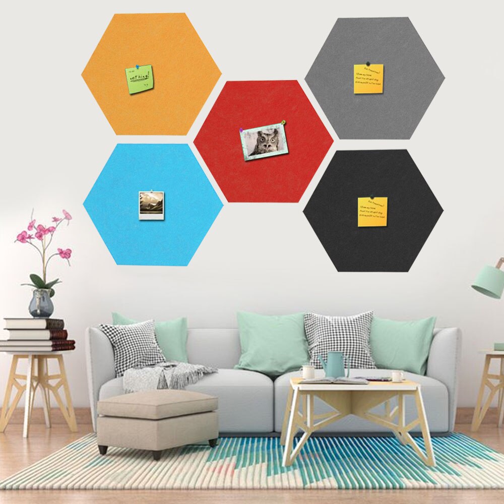 6 Stuks Diverse Kleuren Zelfklevende Zeshoekige Vilt Muur Bulletin Memo Foto 'S Brief Bericht Display Board Voor Home Office decor
