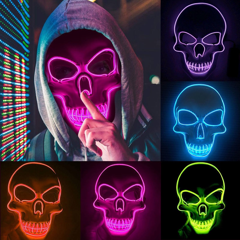Sales El Wire Glowing Masker Led Party Masker Halloween Skelet Masker Voor Halloween Horror Thema Partij Decoratie