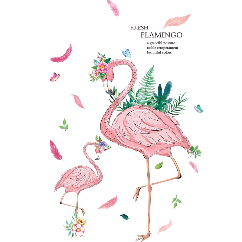 [shijuekongjian] Romantic Flamingo Wall Stickers DIY Cartoon Animals Wall Decals for House Kids Rooms Baby Bedroom Decoration