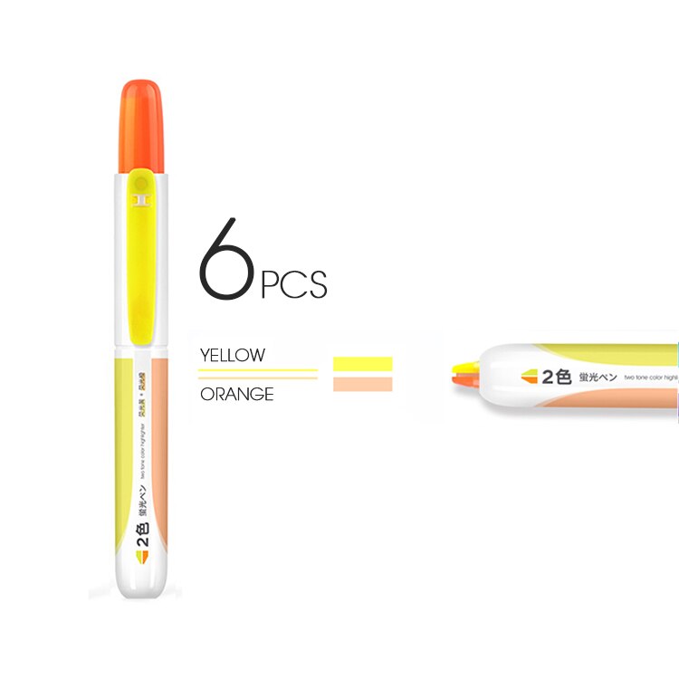Andstal-Juego de 6 subrayadores recargables de doble punta, set de 6 unidades por lote, marcador escolar fluorescente suave: 6pcs yellow orange