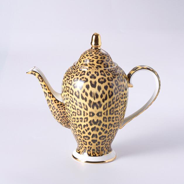 Leopard print knogle kina kaffesæt luksus porcelæn te sæt avanceret pot kop keramisk krus sukker skål flødekande tekande drik: Gryde 1000ml