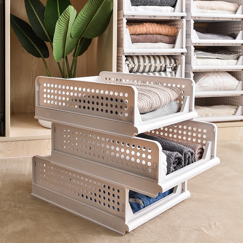 Wardrobe layered partition storage drawer Stackable clothes storage organizer Clothes storage basket Cabinet organizer