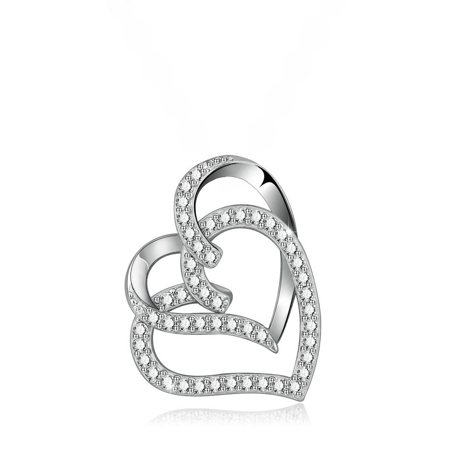 EUDORA 925 Sterling Silver Nterlocking Hearts Clear CZ Pendant Necklace Celtic Mother's Knots Charms For Women Jewelry CYD313: White