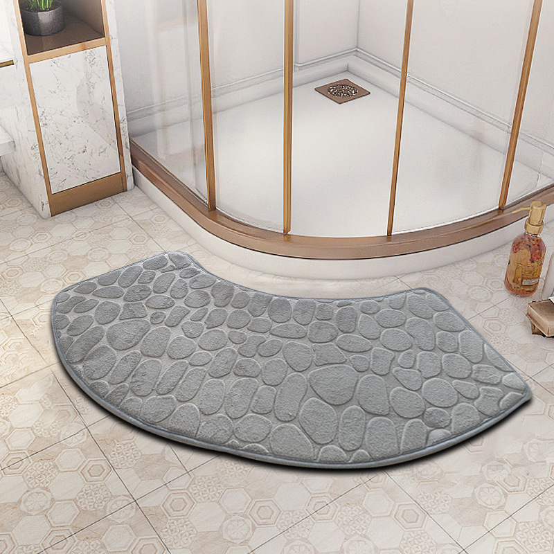 3D Non Slip Bathroom Velvet Mat Cobblestone Embossed Bath Mat Absorbent Doormat Carpet Door Floor Mat Machine Wash Dry Quickly: Light Grey