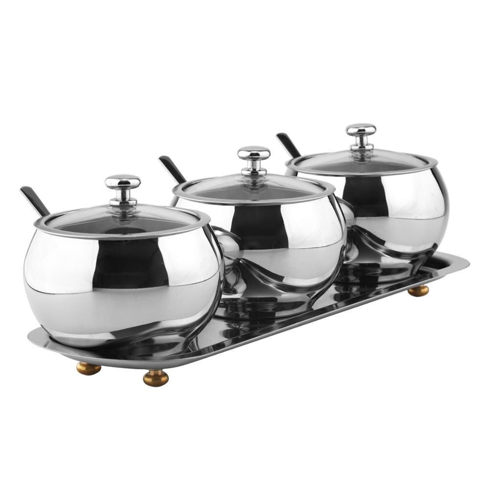 Stainless Steel Condiment Container set,kitchen Seasoning Pots Set with Spice Rack Large Capacity Silver Tone, Condiment Contain