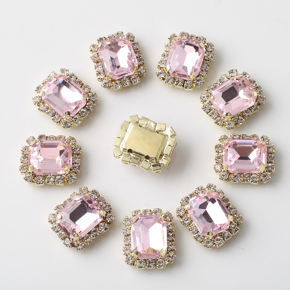 12X14mm 10 Uds diamante Rectangular con incrustaciones de cuatro agujeros garra diamante DIY joyería zapatos para el cabello sombreros materiales accesorios de diamantes de agua: YELLOW