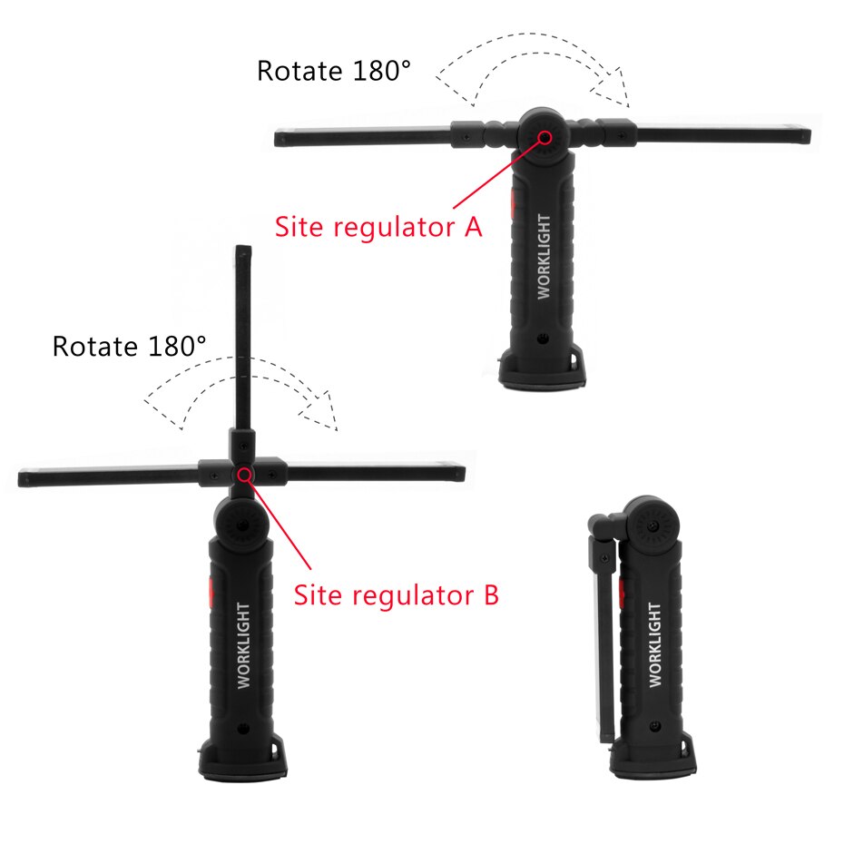 USB Rechargeable Battery Multi Function Folding Work Light COB LED Camping Torch Red Flashlight Magnet hook Up Portable lantern