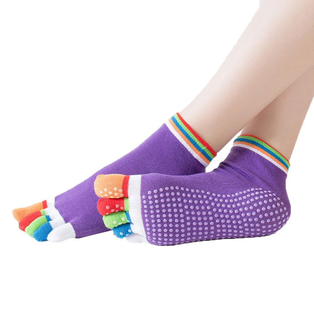 Meias femininas cinco dedos do pé de algodão silicone anti-skid partículas inverno ballet ginásio fitness esportes meias respirável elástico breathable socks socks socks socks: Dark Purple