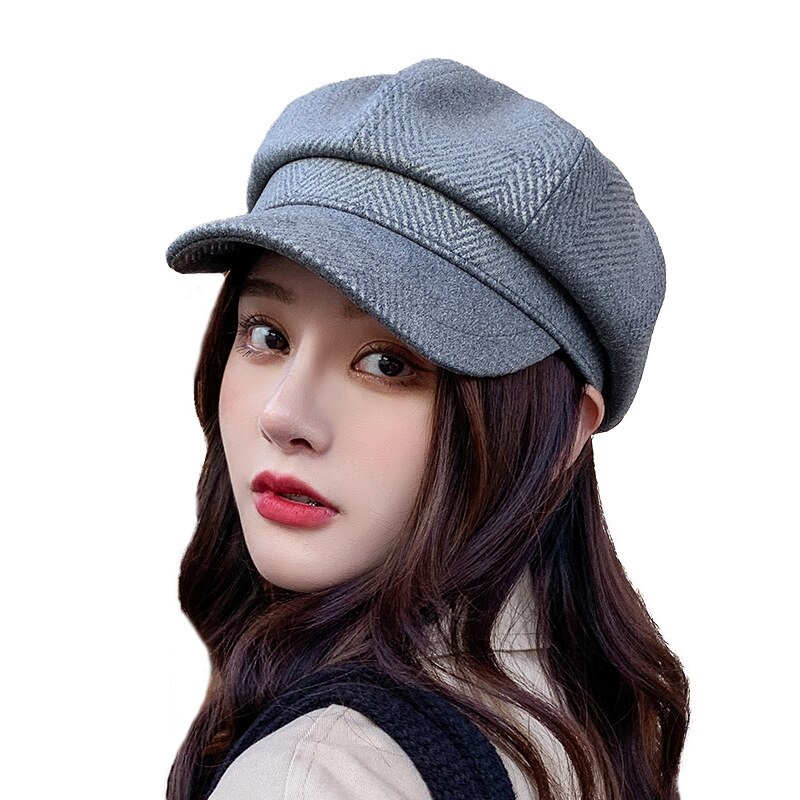 HT3389 Women Berets Striped Octagonal Newsboy Cap Vintage Artist Painter Beret Hat Female Autumn Winter Hat Beret Cap