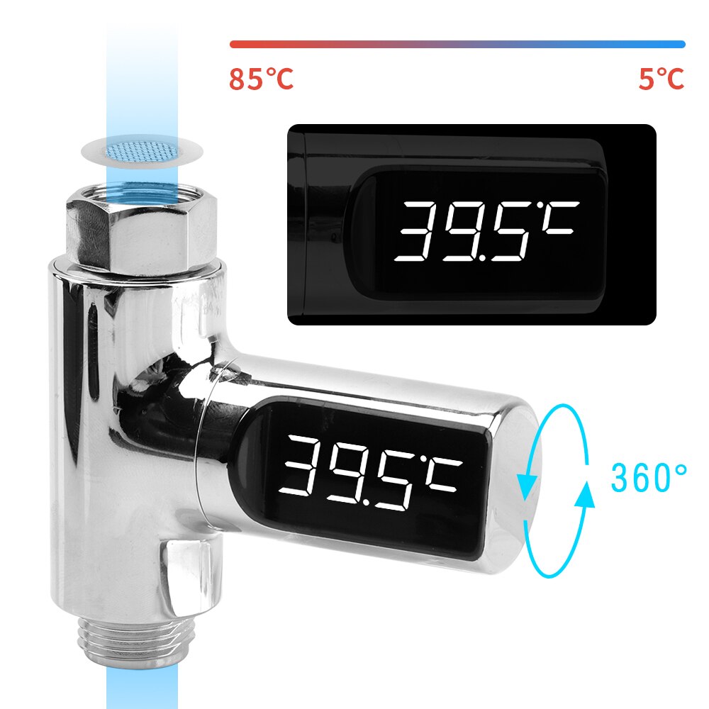 2 stk. ledet display hjem vandbruser termometer flow selvgenererende elektricitet vandtemperaturmåler skærm til babypleje: 1 stk