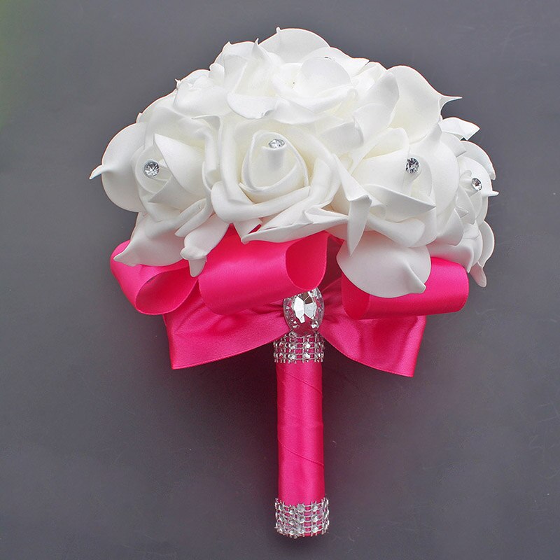Tanie Prom Baby Blue broszka z kwiatem bukiet ślubny De Mariage bukiety ślubne PE róża diamentowa wstążka bukiet W2017D: Hot Pink D