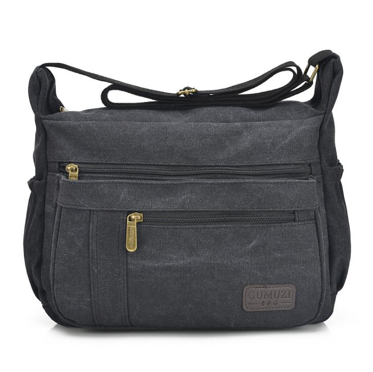 GUMUZI Casual Travel Canvas Mens Shoulder Bag Vintage Women Crossbody Messenger Bags Male handbag totes: black