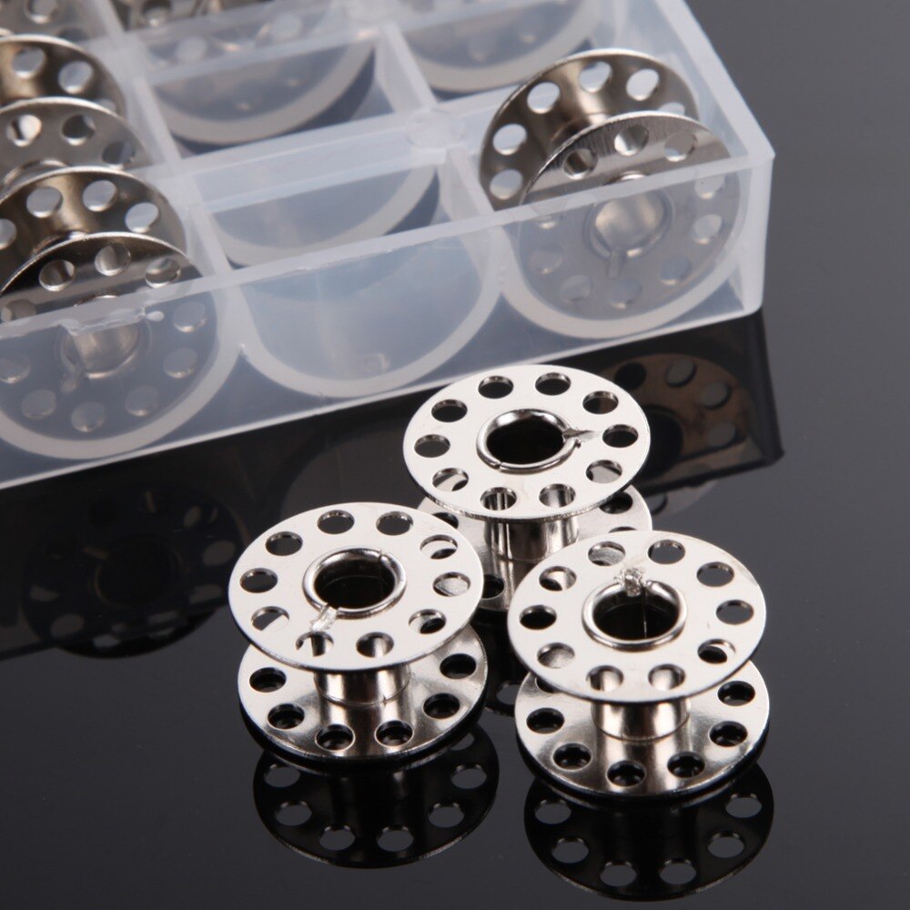 25Pcs Clear Empty Bobbins Spool Metal Case With 25 Grid Storage Case Box for Brother Janome Singer Elna Sewing Machine Reels