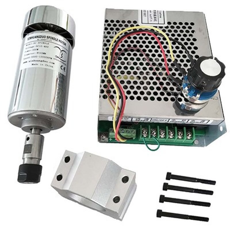 300W CNC Spindle Motor 52MM Diameter Bracket ER11 ER16 Chuck 48V DC 0.3KW Power Supply Governor Air Cool Small Motor DIY CNC Kit