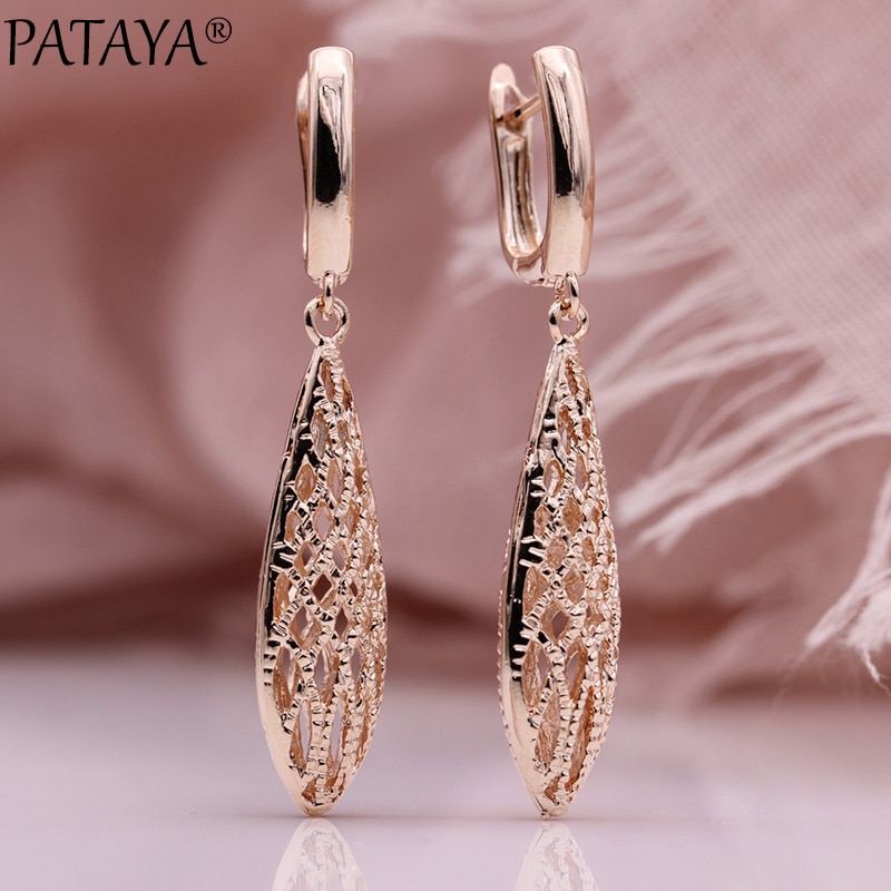 Pataya 585 rose guld hule lange øreringe kvinder bryllup retro trendy smykker hest øje dingle øreringe