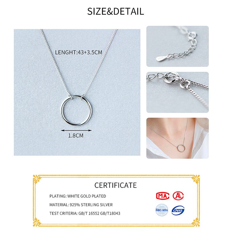 INZATT Minimalist Real 925 Sterling Silver Geometric Round Pendant Necklace For Women Classic Fine Jewelry