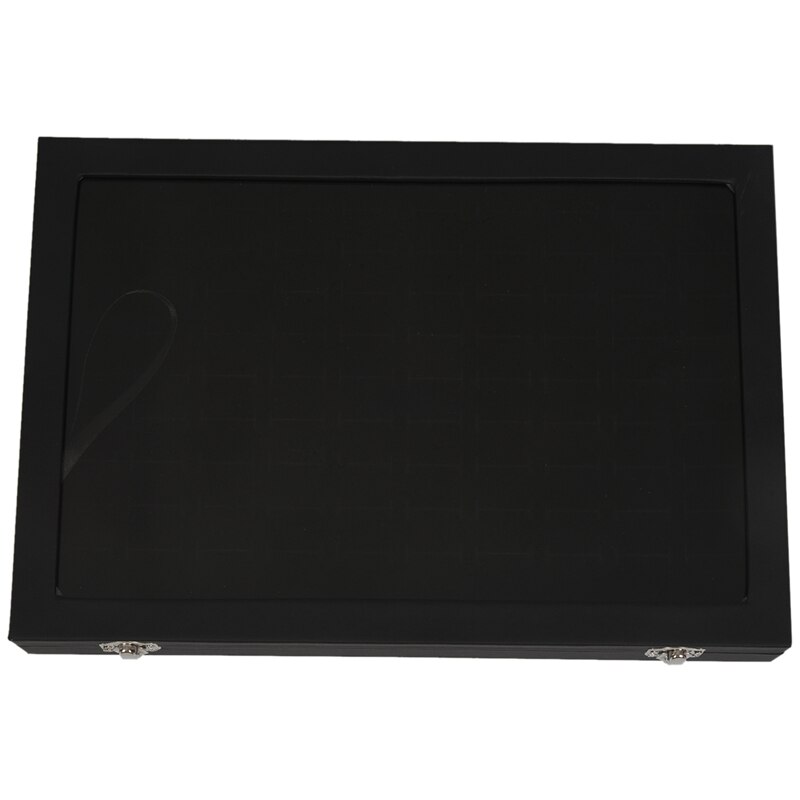 Glaslåg sort 100 slot øreringe ring smykker display opbevaringsboks bakke sag arrangør holder