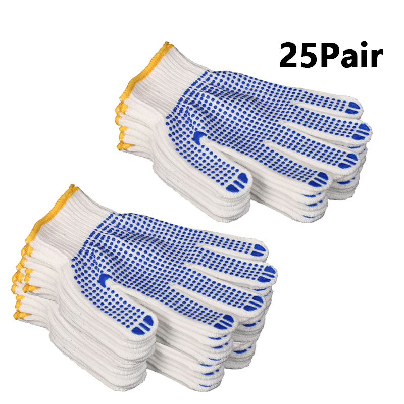 Guantes de algodón de goma blanca y azul, antideslizantes, resistentes al desgaste, goma engrosada, adecuados para el trabajo y la protección del trabajo, 1/2/5 pares: COFFEE