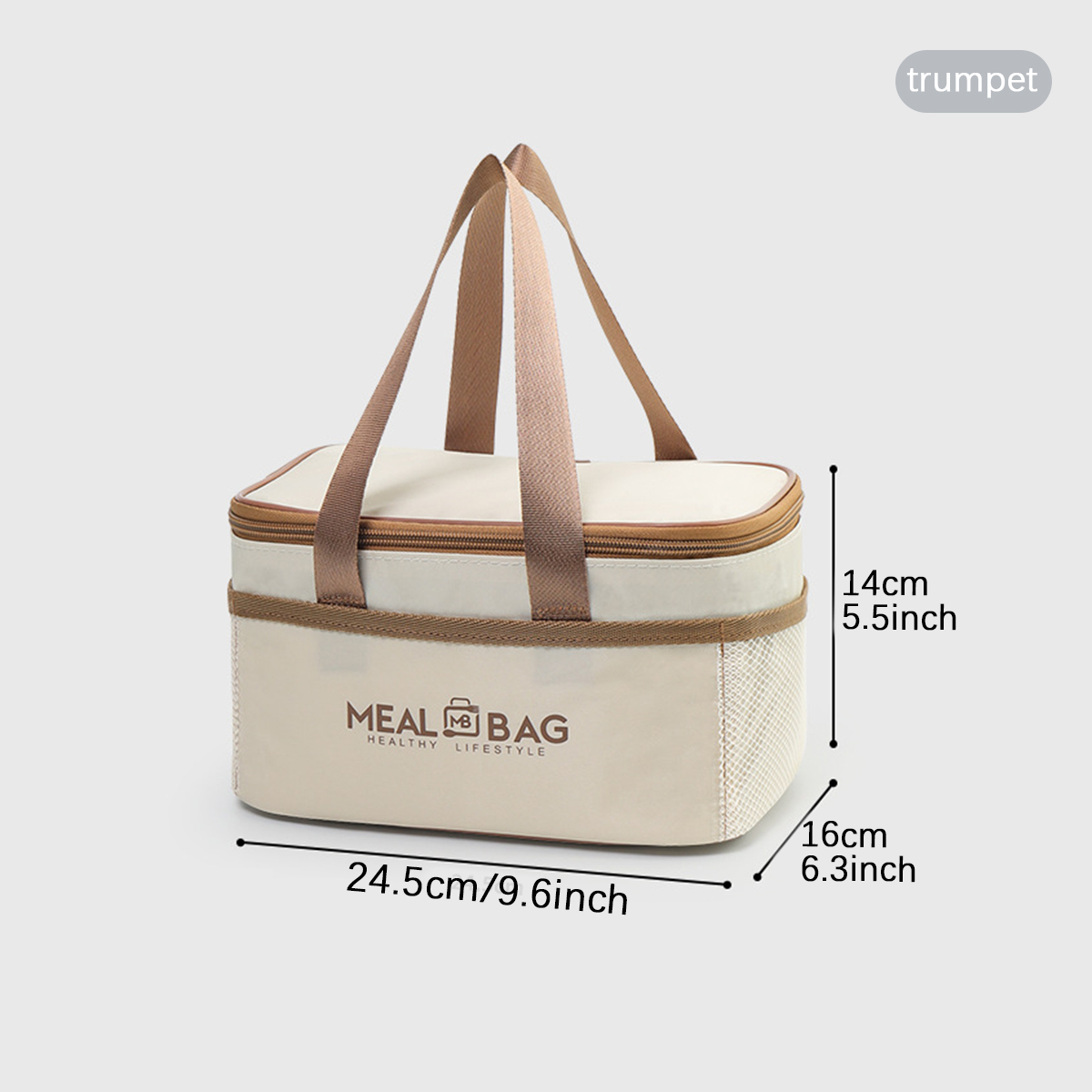 Portable lunch bag food insulated box Waterproof shoulder strap insulated box, hand-held lunch box bag, fresh aluminum DH: Beige