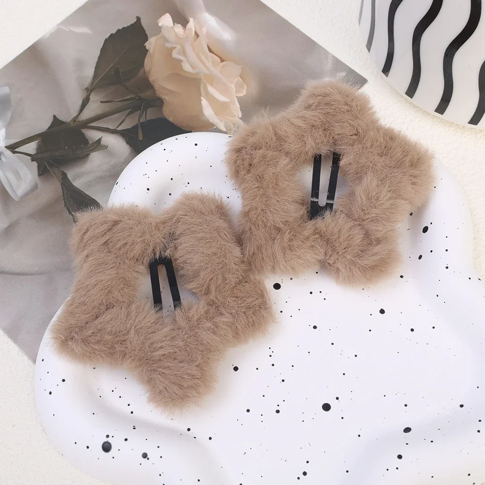 Ins Korean Plush Star Hair Clips for Women Girls Y2K Sweet Fluffy Star Hairpins Barrettes Hair Accessories Headwear: SKY BLUE