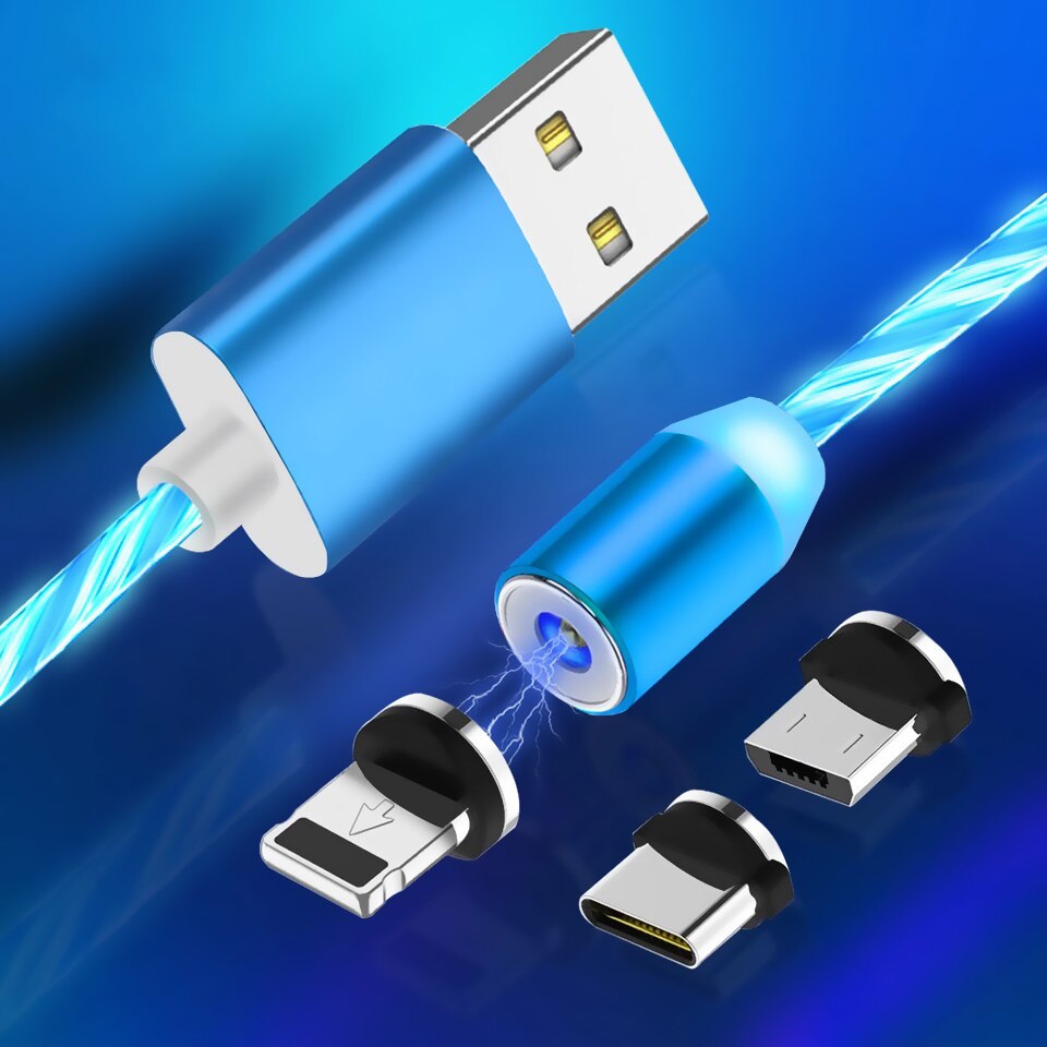 Jusfyu vloeiende licht led magnetische kabel micro usb type c kabel snel opladen datakabel voor iphone samsung usb-c oplaadkabels